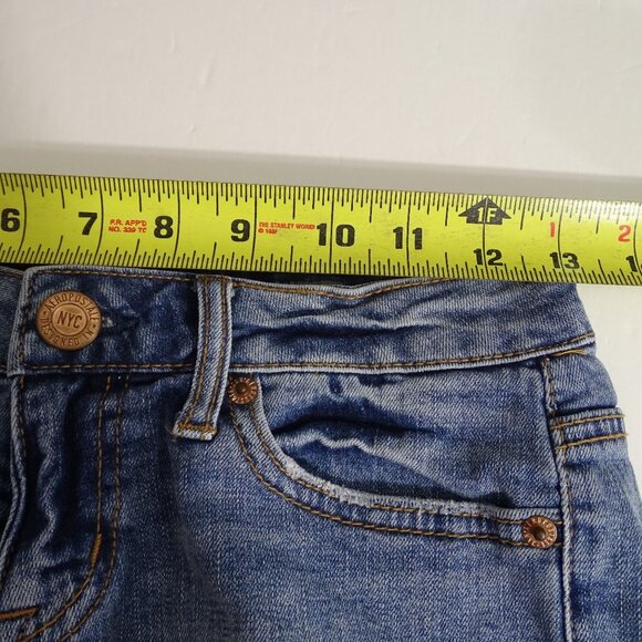 Aeropostale Midi Cut Off Cuffed Denim Jean Shorts Womens Size 00 Blue - Picture 6 of 8